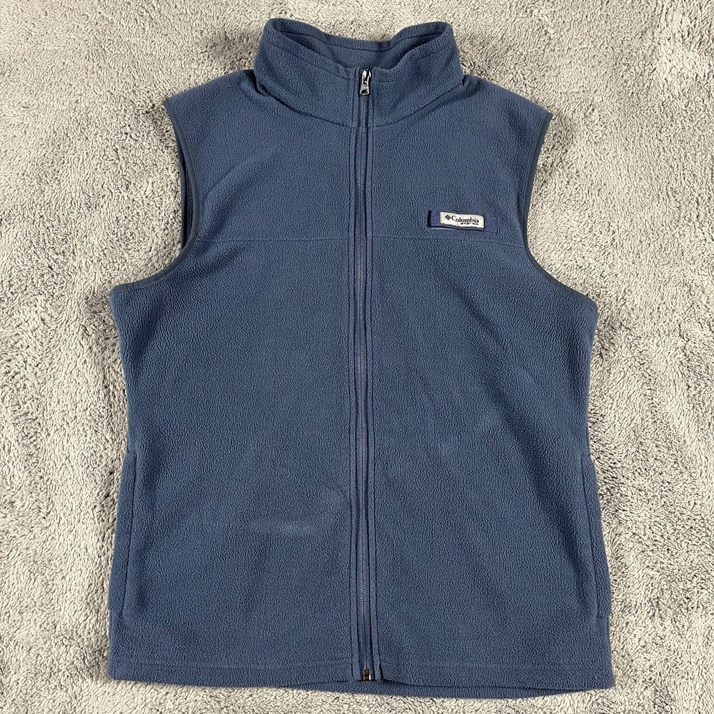Columbia PFG Fleece Vest Mens M Blue Stand-Up Collar Full Zip Outdoor Fishing